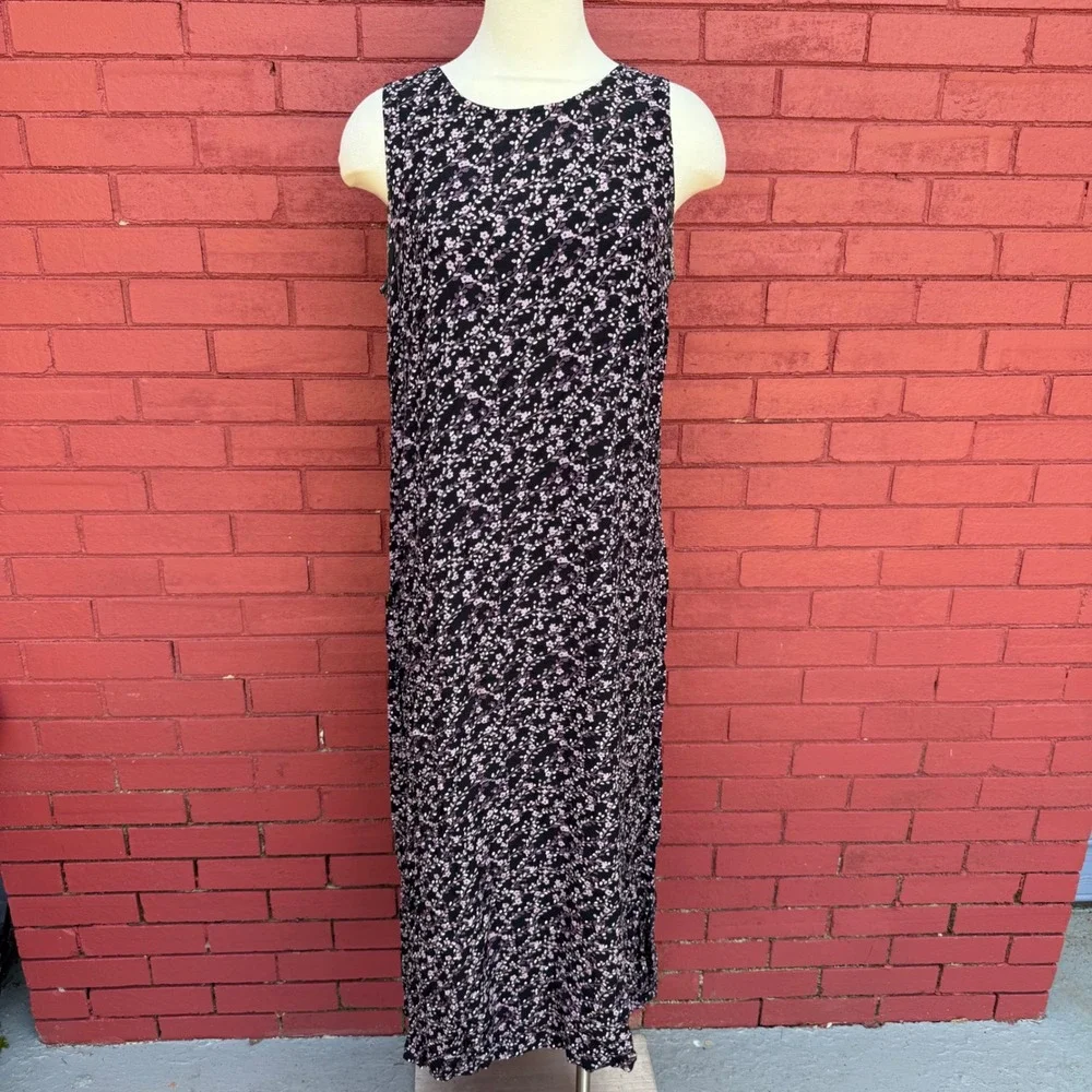 Studio JPR Womens 12 Black Purple Floral Sleeveless Maxi Dress 90s Grunge Y2K